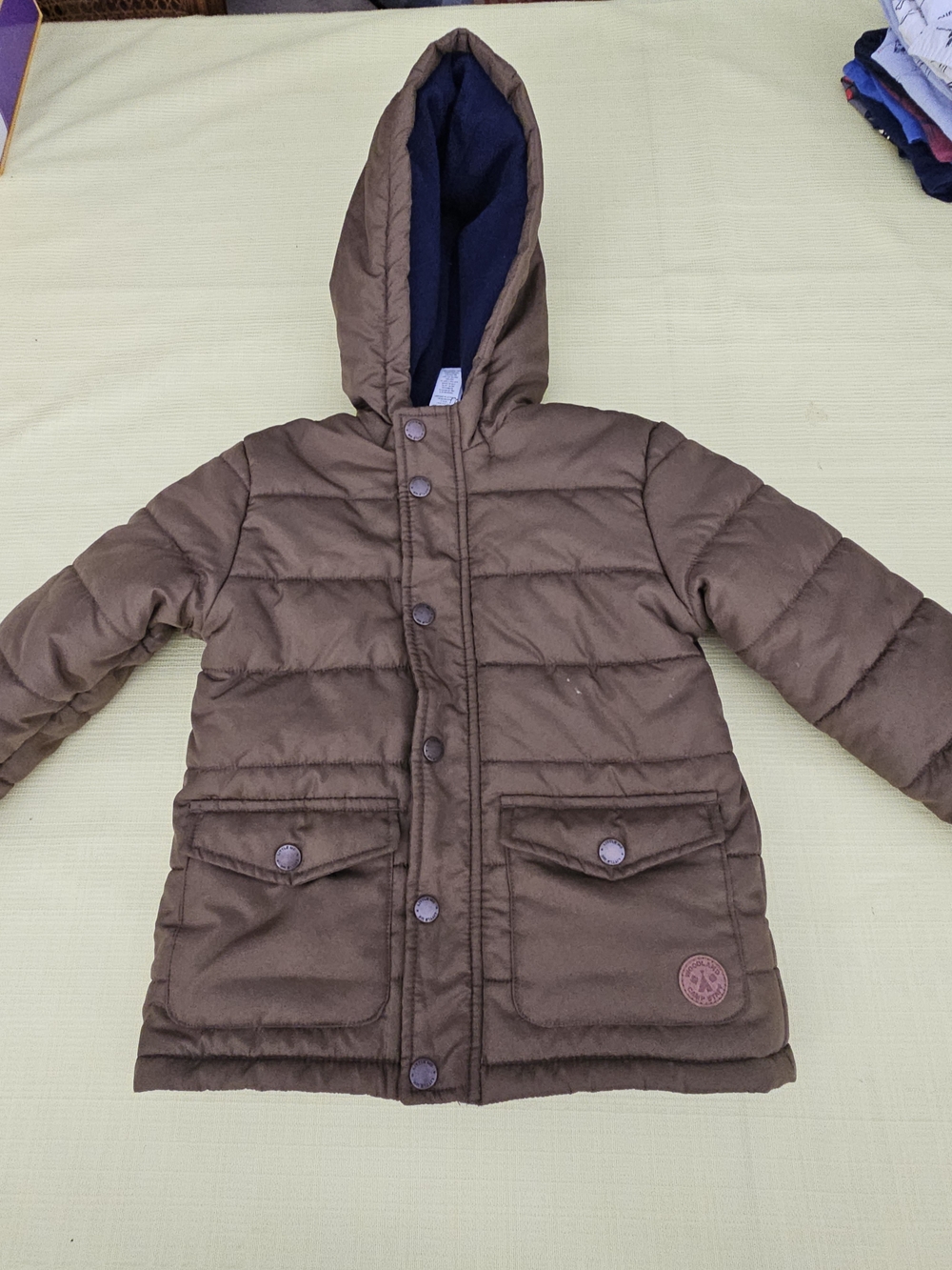 Little Me Boys Olive Green Hooded Puffer Parka Jacket Size 4T Fleece Lined